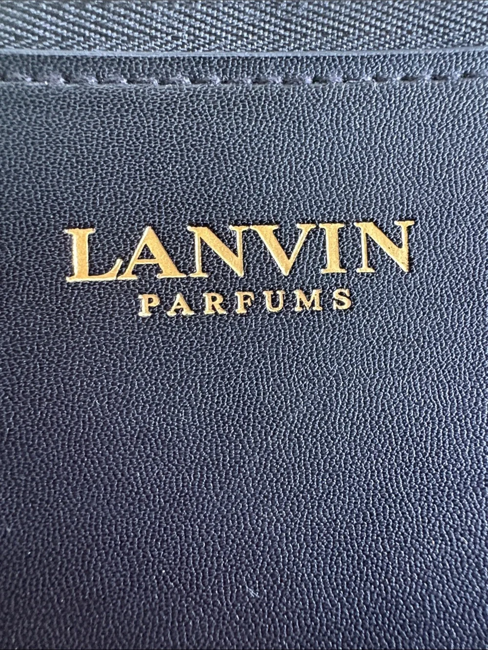 Lanvin Black Vegan Leather Toiletry ~ Cosmetic Pouch with Gold Logo